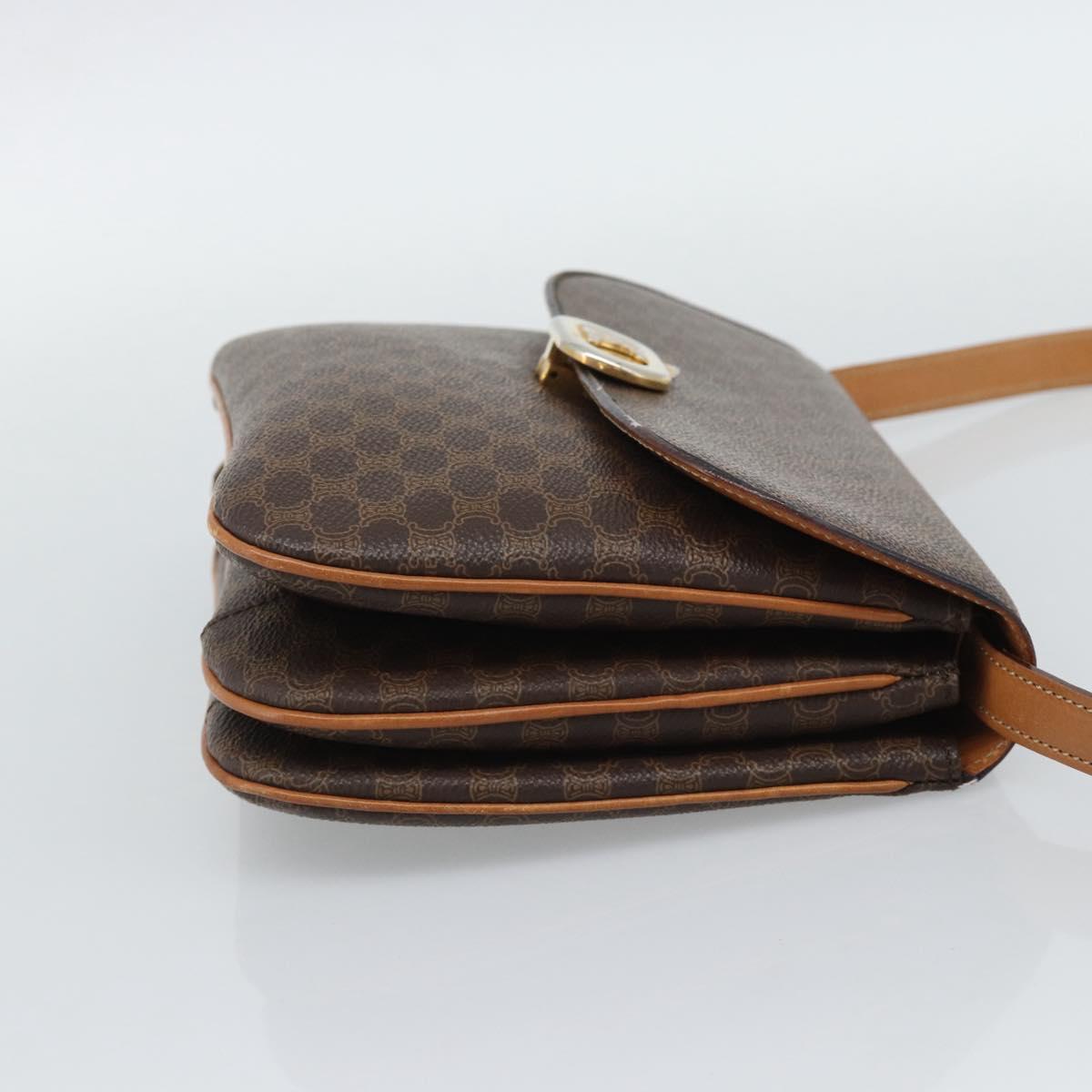 CELINE Macadam Shoulder Bag PVC Leather Brown Gold Tone Auth ar14141A