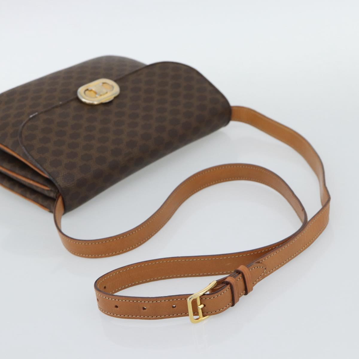 CELINE Macadam Shoulder Bag PVC Leather Brown Gold Tone Auth ar14141A