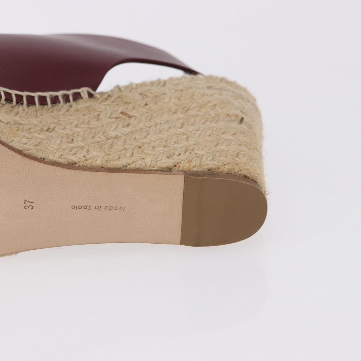 CELINE Raffia Wedge Sole Sandals EU37 Beige Bordeaux Auth ar14143M