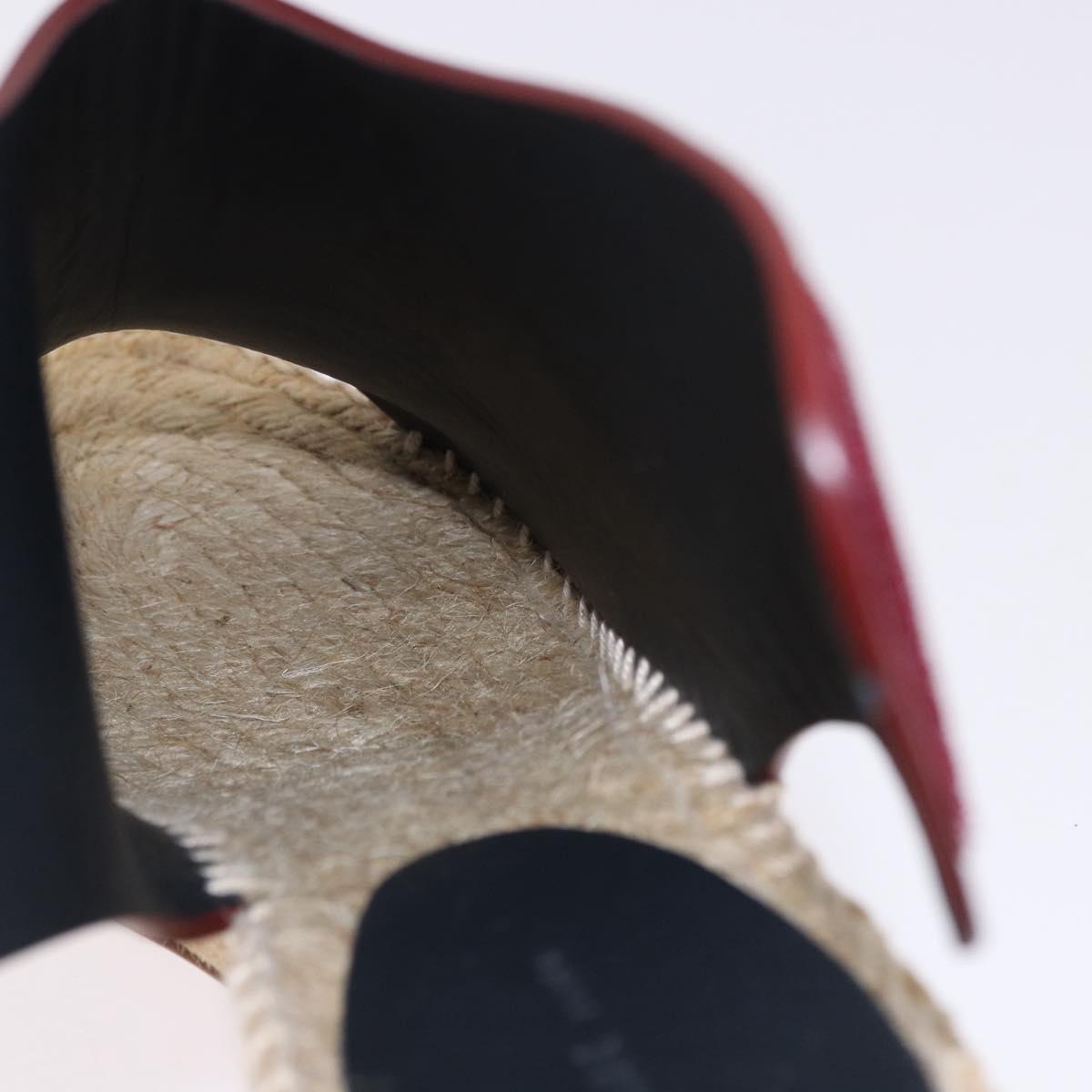 CELINE Raffia Wedge Sole Sandals EU37 Beige Bordeaux Auth ar14143M