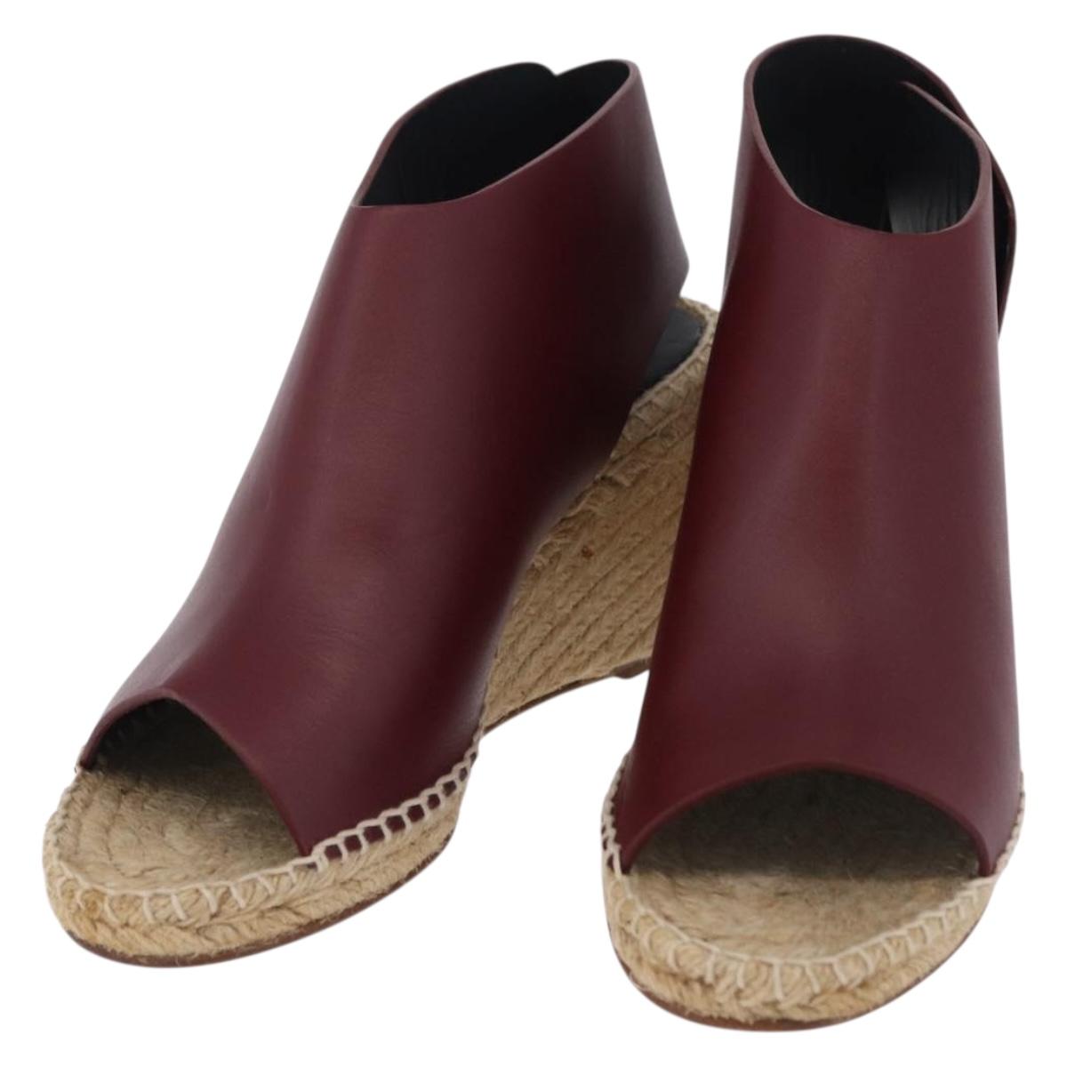 CELINE Raffia Wedge Sole Sandals EU37 Beige Bordeaux Auth ar14143M