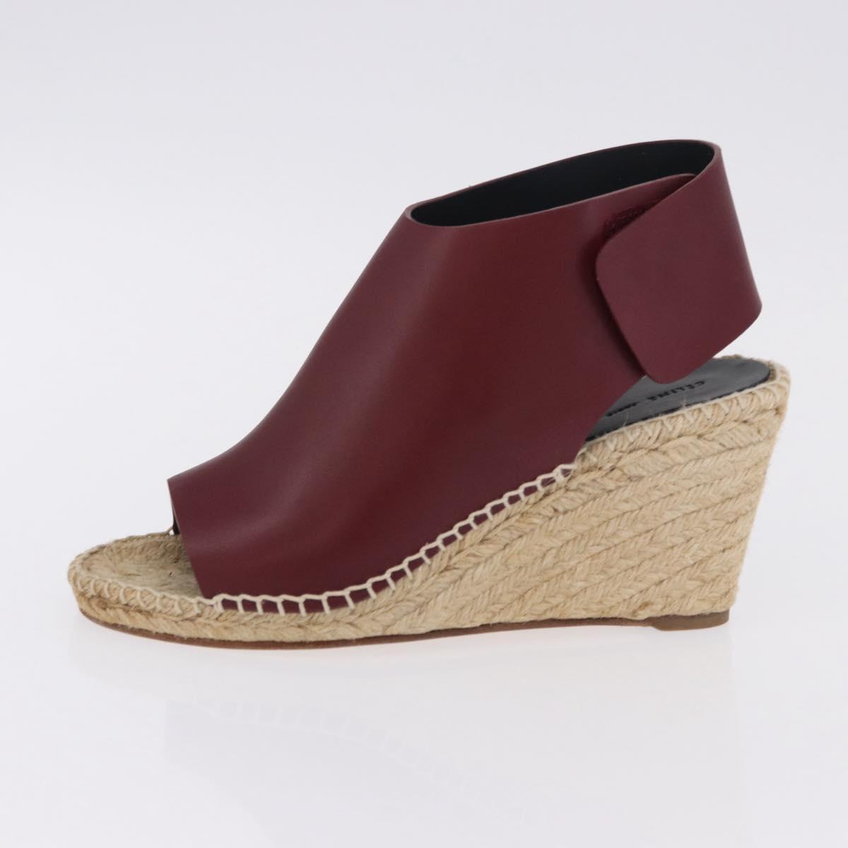 CELINE Raffia Wedge Sole Sandals EU37 Beige Bordeaux Auth ar14143M