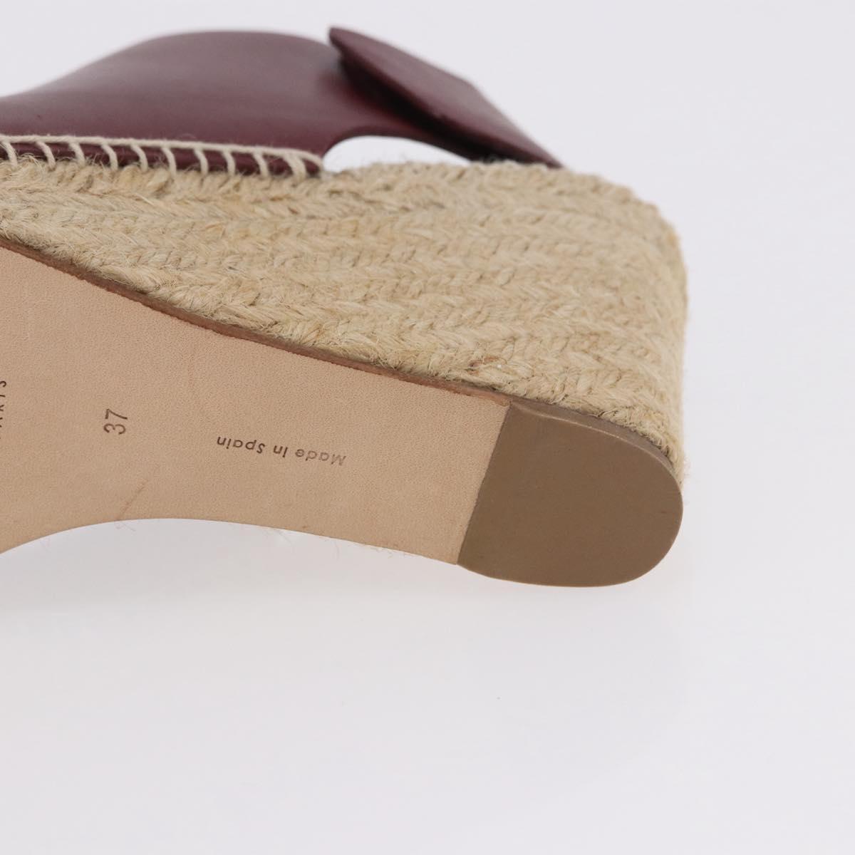 CELINE Raffia Wedge Sole Sandals EU37 Beige Bordeaux Auth ar14143M