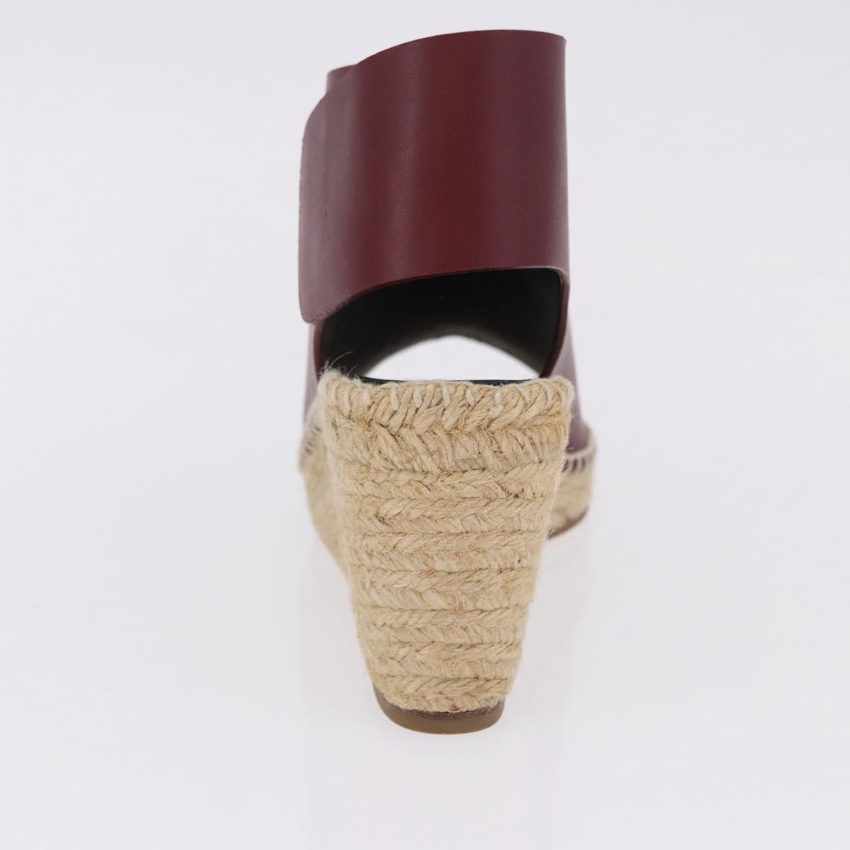 CELINE Raffia Wedge Sole Sandals EU37 Beige Bordeaux Auth ar14143M