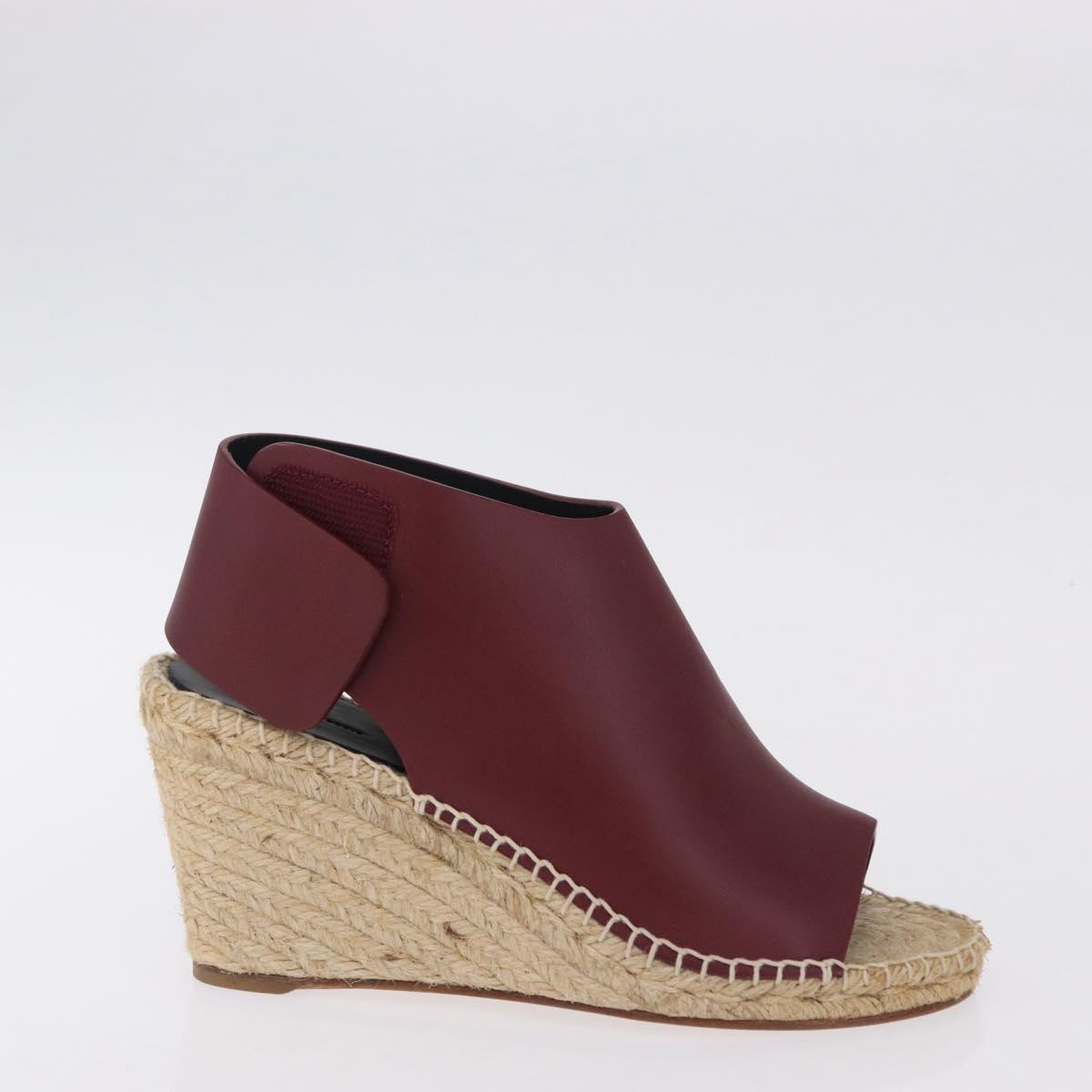 CELINE Raffia Wedge Sole Sandals EU37 Beige Bordeaux Auth ar14143M