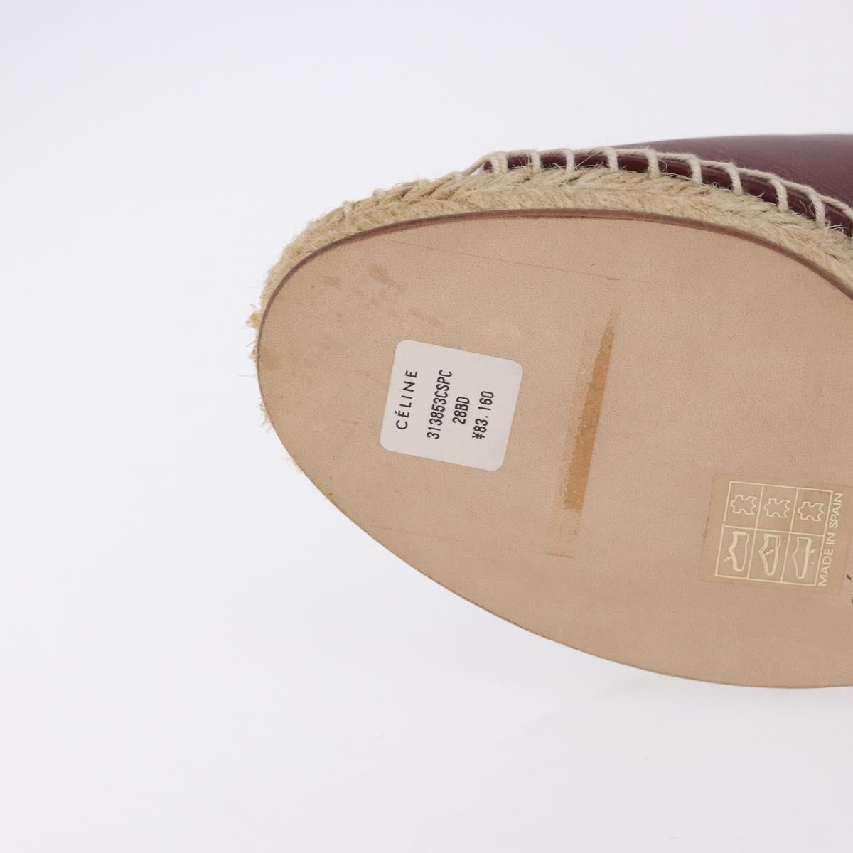 CELINE Raffia Wedge Sole Sandals EU37 Beige Bordeaux Auth ar14143M
