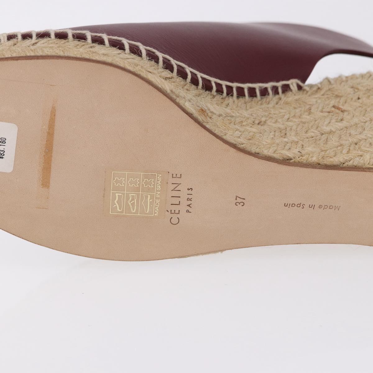 CELINE Raffia Wedge Sole Sandals EU37 Beige Bordeaux Auth ar14143M