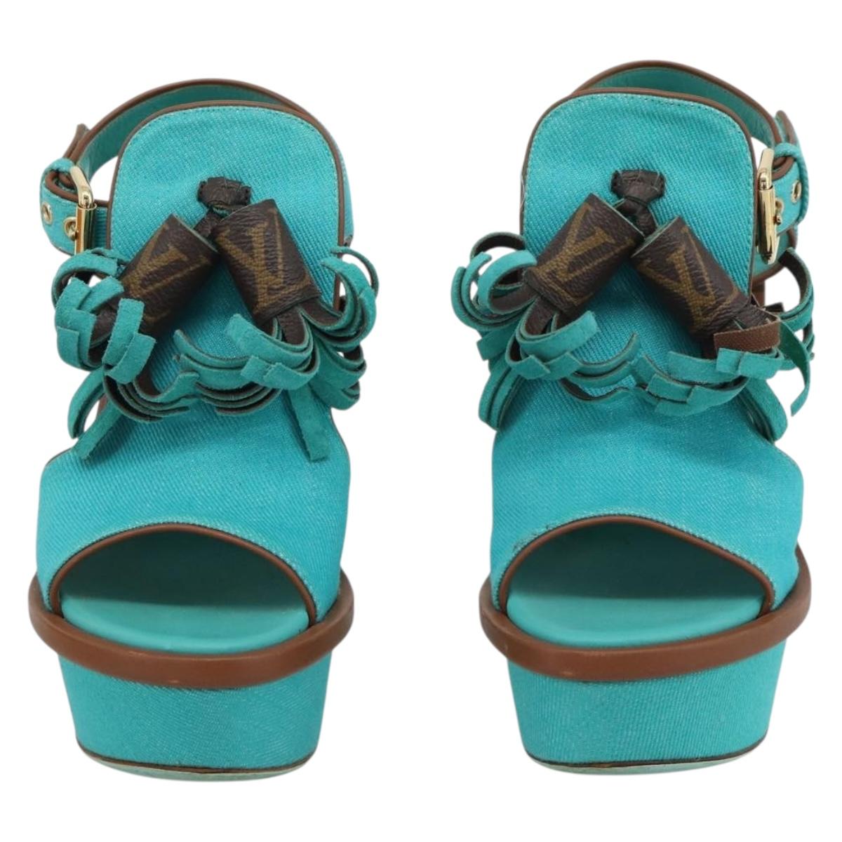 LOUIS VUITTON Monogram Tassel Sandals EU35 Green LV Auth ar14146