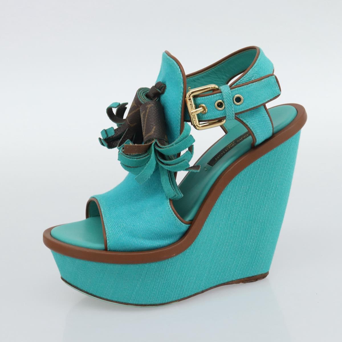 LOUIS VUITTON Monogram Tassel Sandals EU35 Green LV Auth ar14146