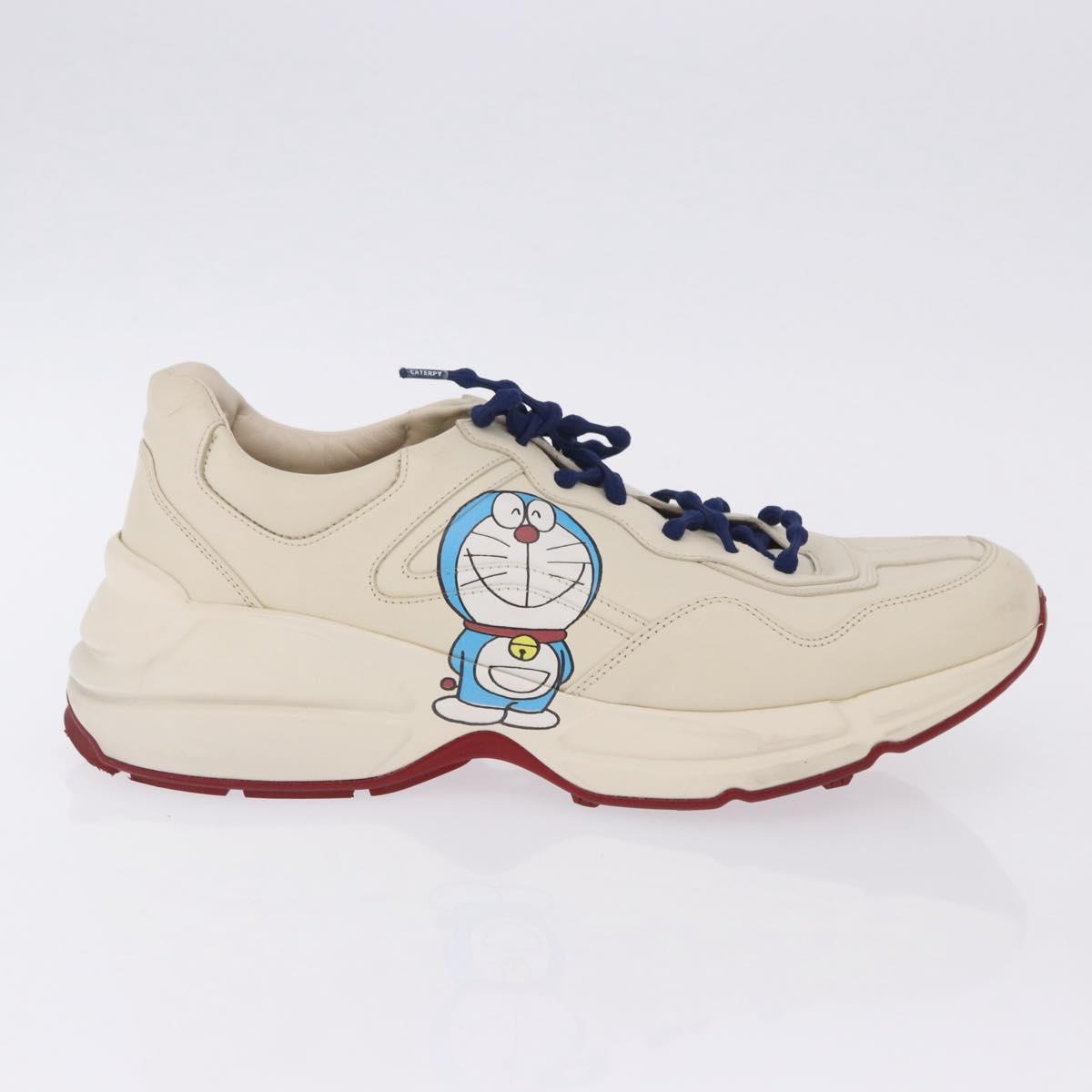 GUCCI Doraemon Sneakers Leather White Blue 655025 Auth ar14148
