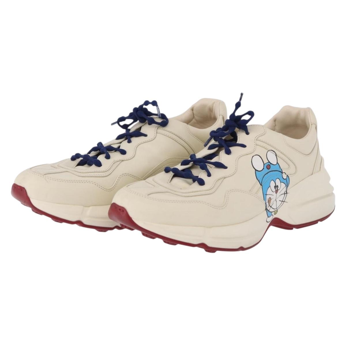 GUCCI Doraemon Sneakers Leather White Blue 655025 Auth ar14148M