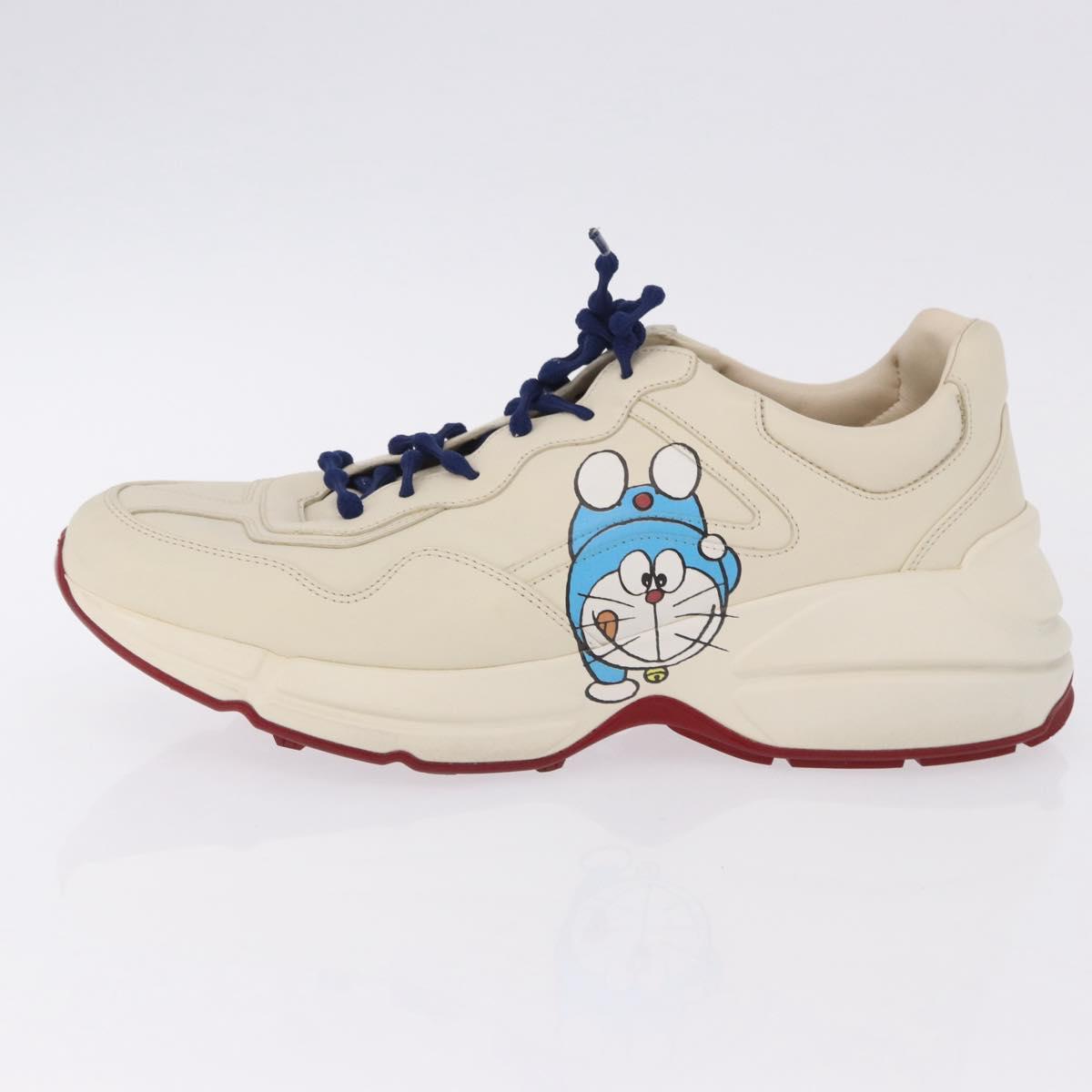 GUCCI Doraemon Sneakers Leather White Blue 655025 Auth ar14148M