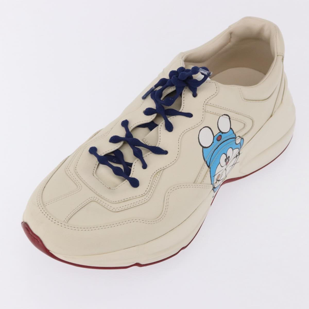 GUCCI Doraemon Sneakers Leather White Blue 655025 Auth ar14148M