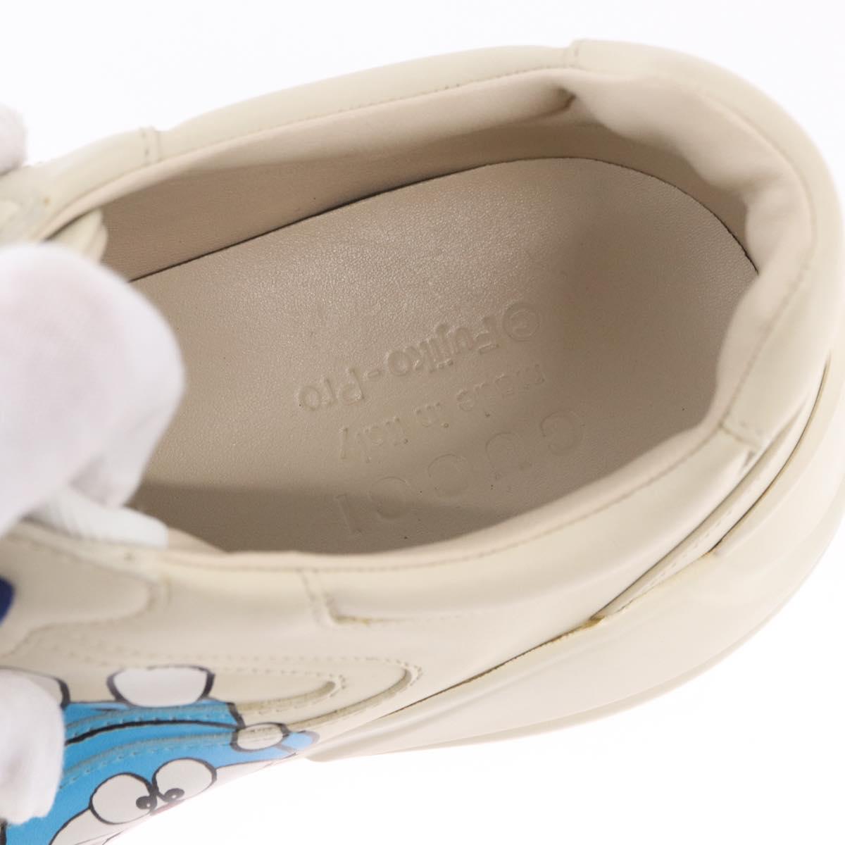 GUCCI Doraemon Sneakers Leather White Blue 655025 Auth ar14148M