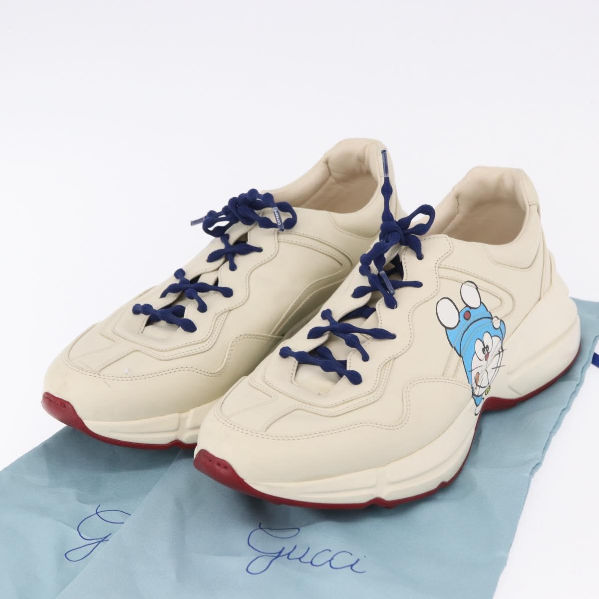 GUCCI Doraemon Sneakers Leather White Blue 655025 Auth ar14148M