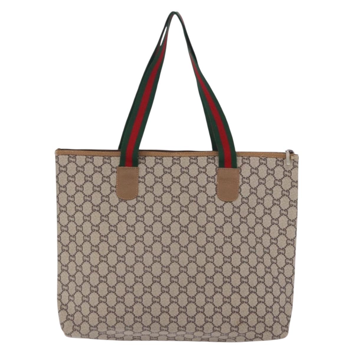 GUCCI GG Plus Supreme Web Sherry Line Tote Bag PVC Beige Gold Auth ar14150