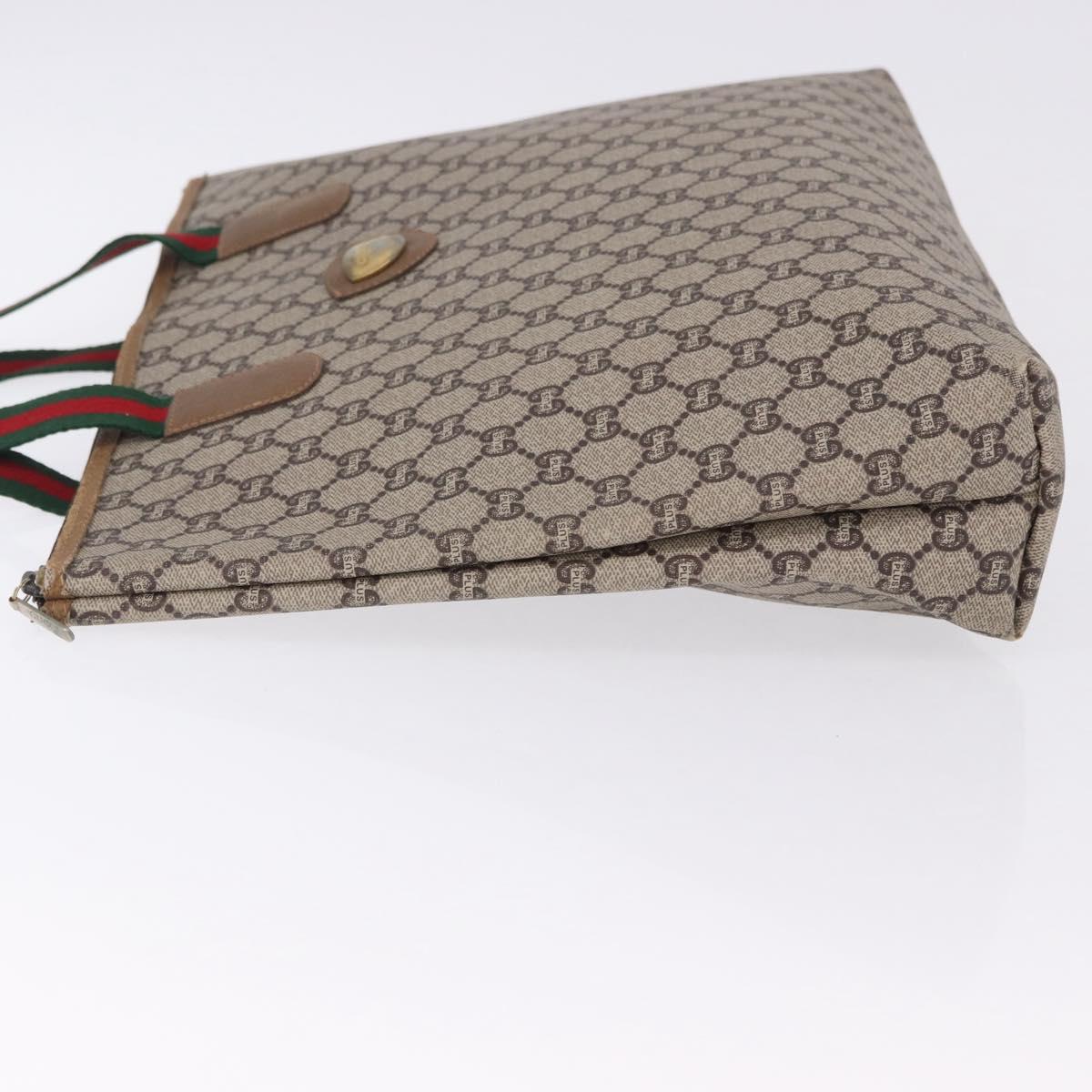 GUCCI GG Plus Supreme Web Sherry Line Tote Bag PVC Beige Gold Auth ar14150