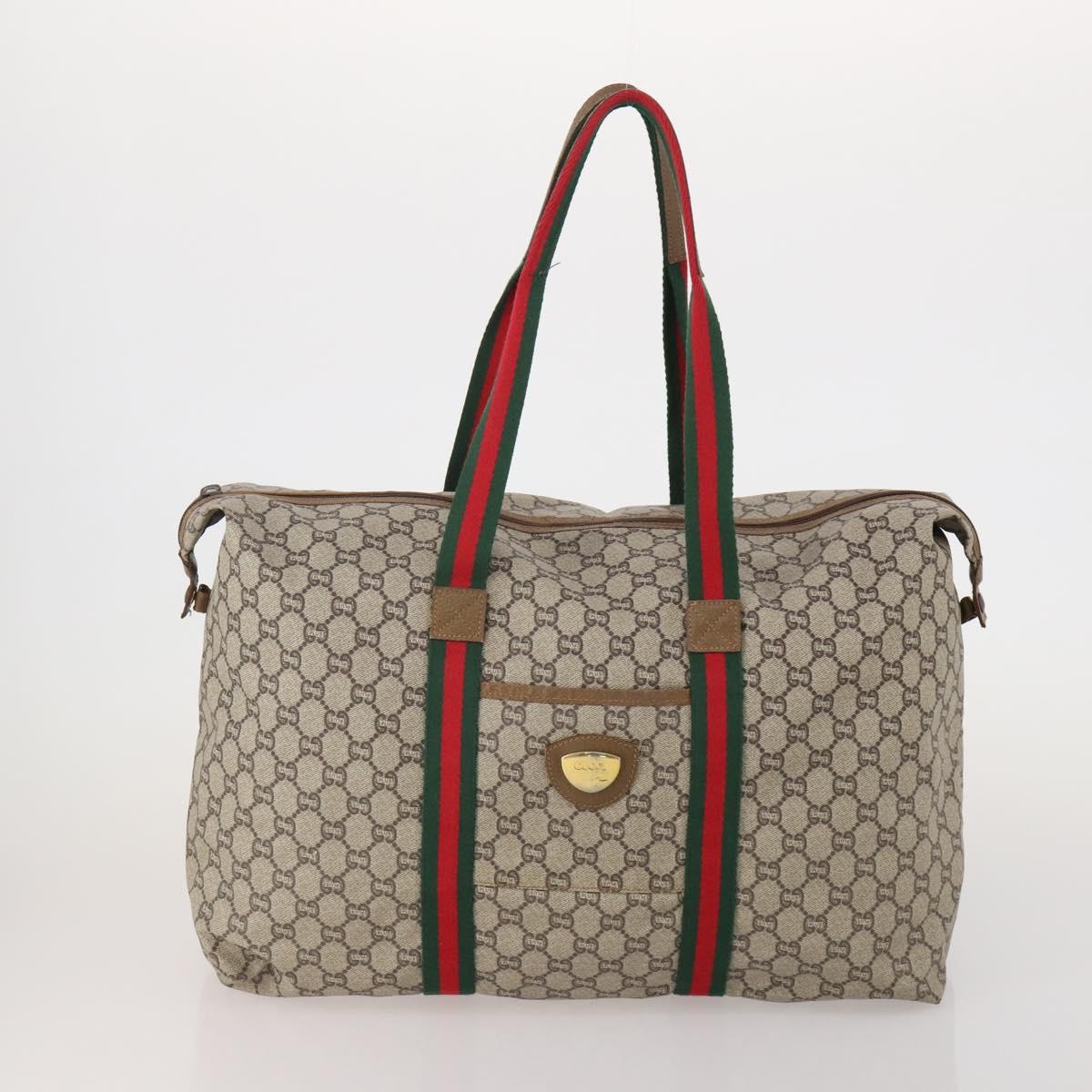 GUCCI GG Plus Supreme Web Sherry Line Hand Bag PVC 3 Set Beige Auth ar14151