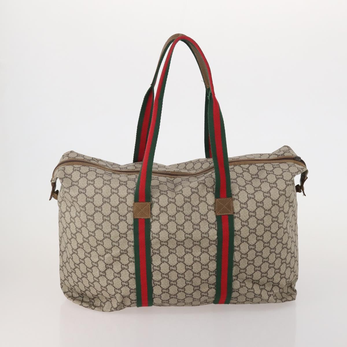 GUCCI GG Plus Supreme Web Sherry Line Hand Bag PVC 3 Set Beige Auth ar14151