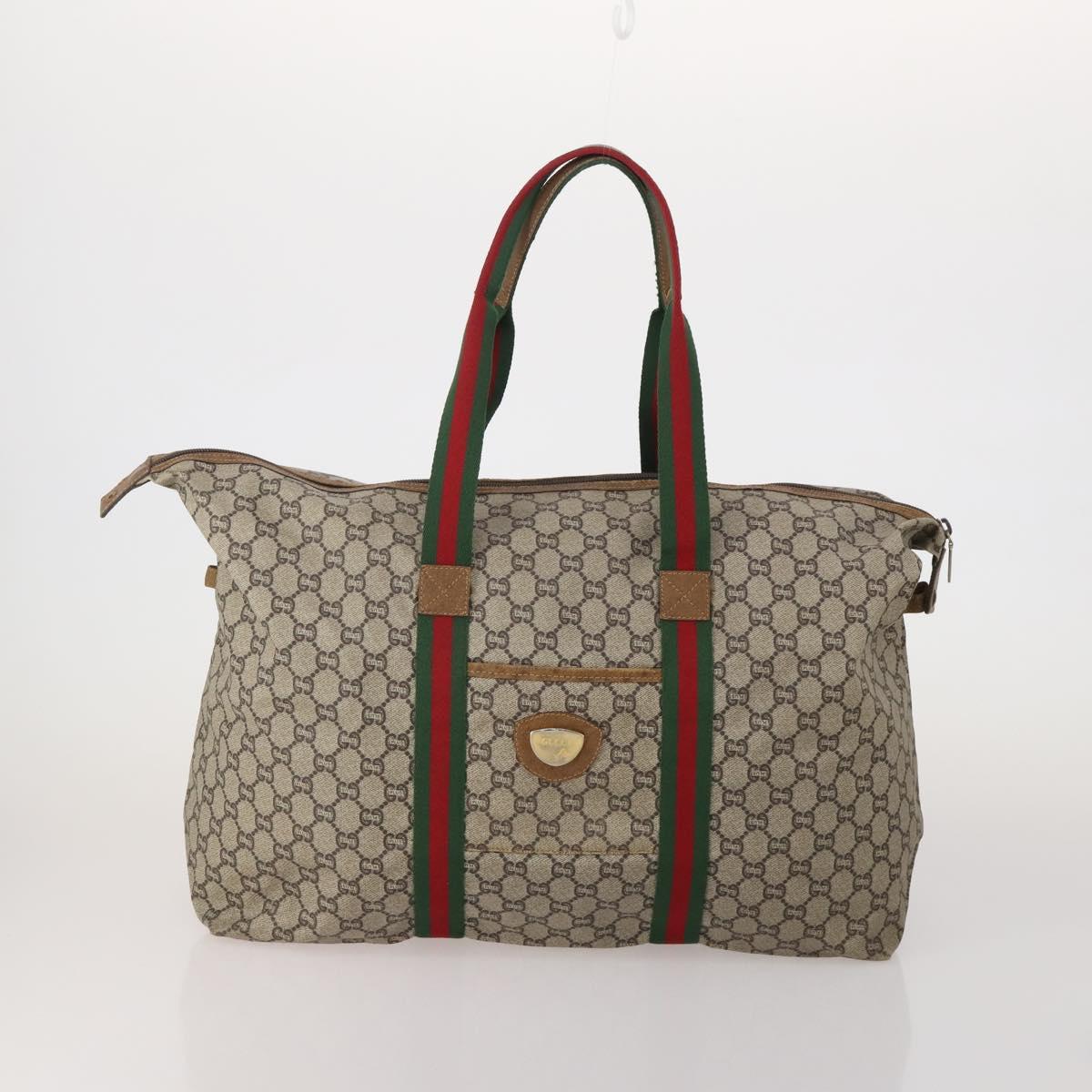 GUCCI GG Plus Supreme Web Sherry Line Hand Bag PVC 3 Set Beige Auth ar14151