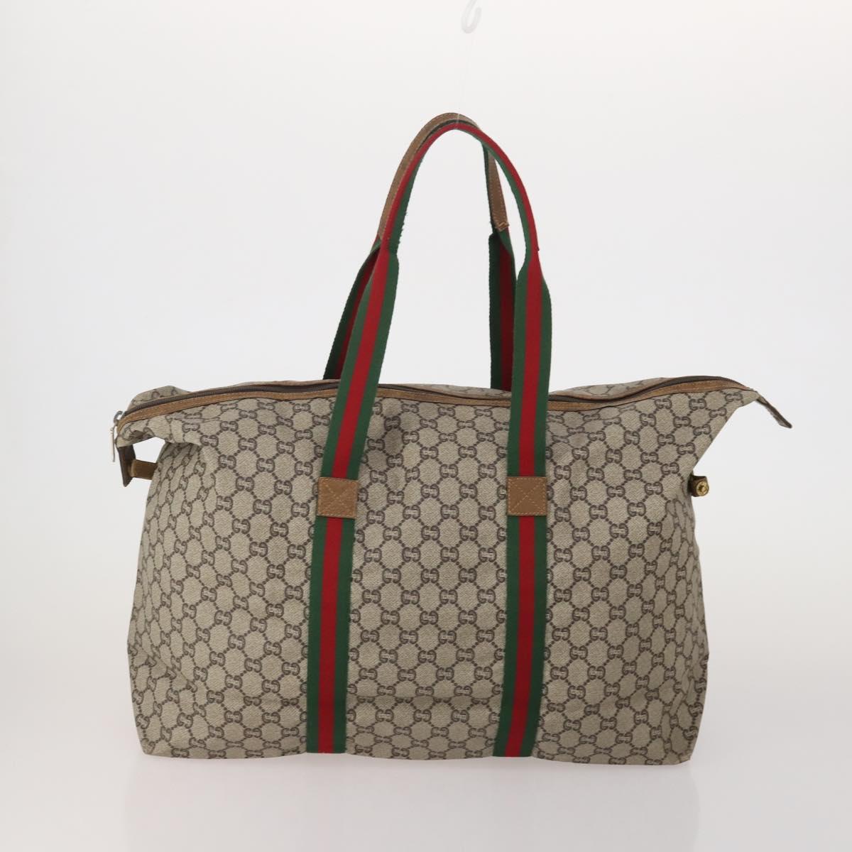 GUCCI GG Plus Supreme Web Sherry Line Hand Bag PVC 3 Set Beige Auth ar14151