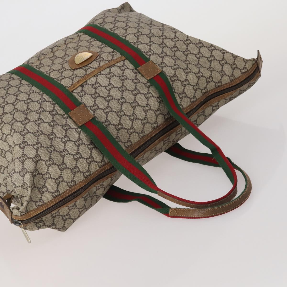 GUCCI GG Plus Supreme Web Sherry Line Hand Bag PVC 3 Set Beige Auth ar14151