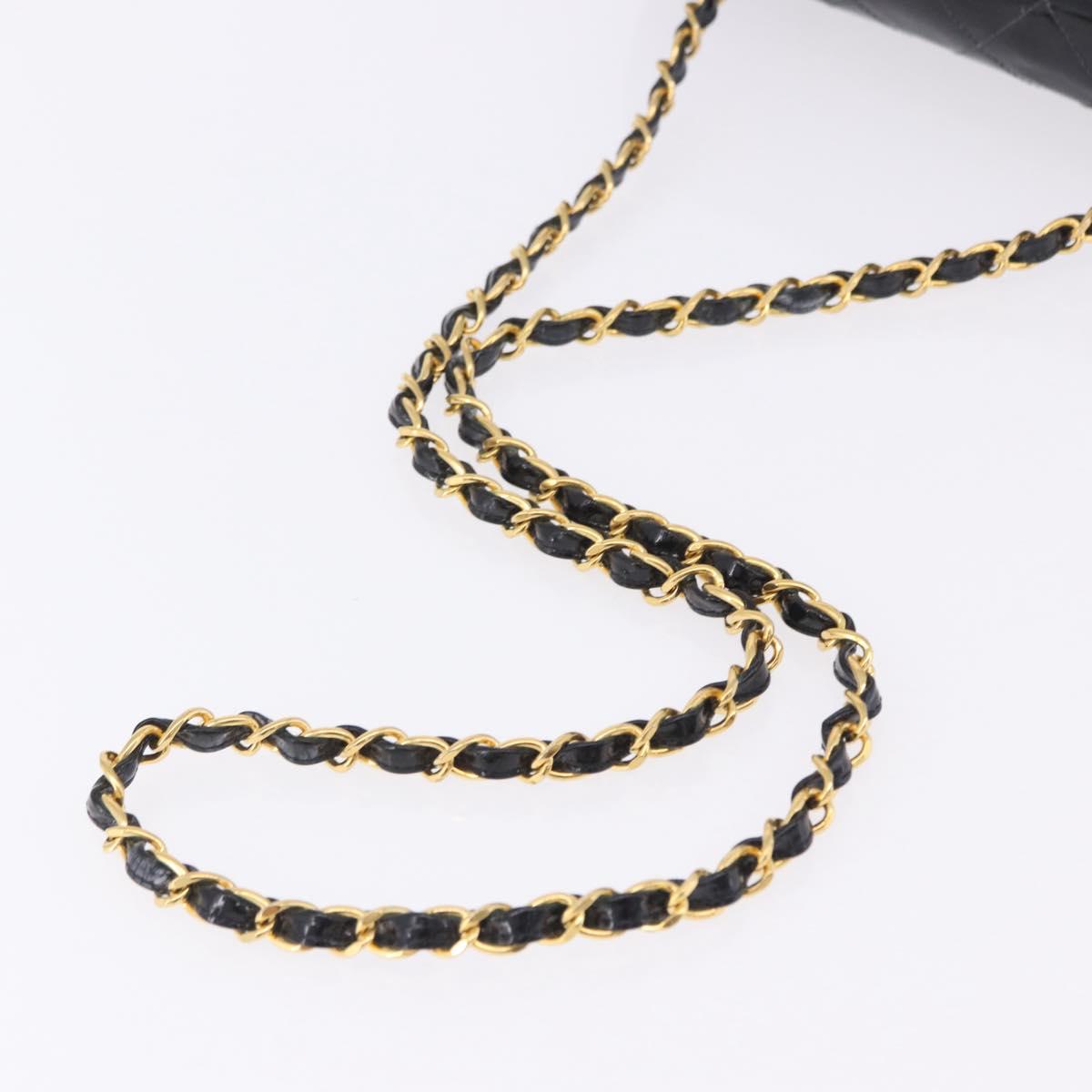 CHANEL Diana Chain Shoulder Bag Patent Black Gold Tone CC Auth ar14163A
