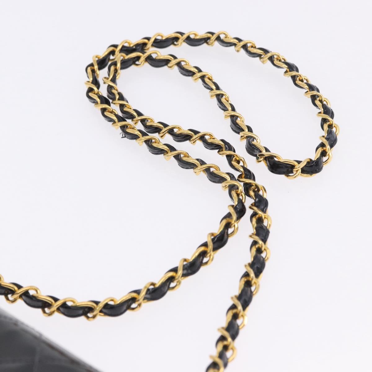 CHANEL Diana Chain Shoulder Bag Patent Black Gold Tone CC Auth ar14163A
