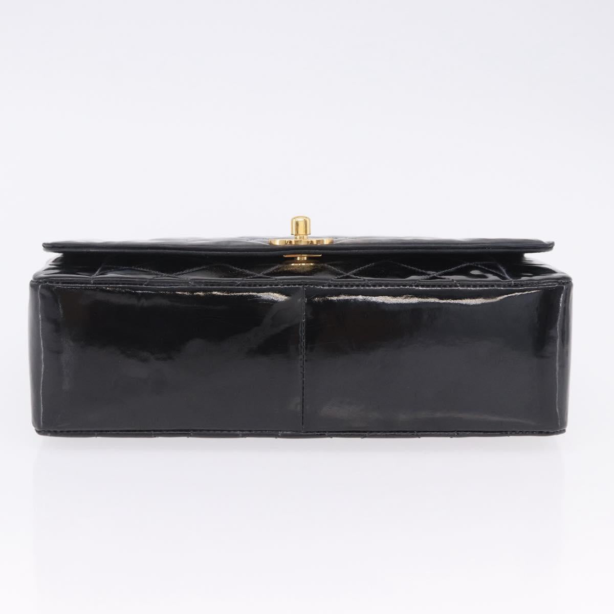 CHANEL Diana Chain Shoulder Bag Patent Black Gold Tone CC Auth ar14163A