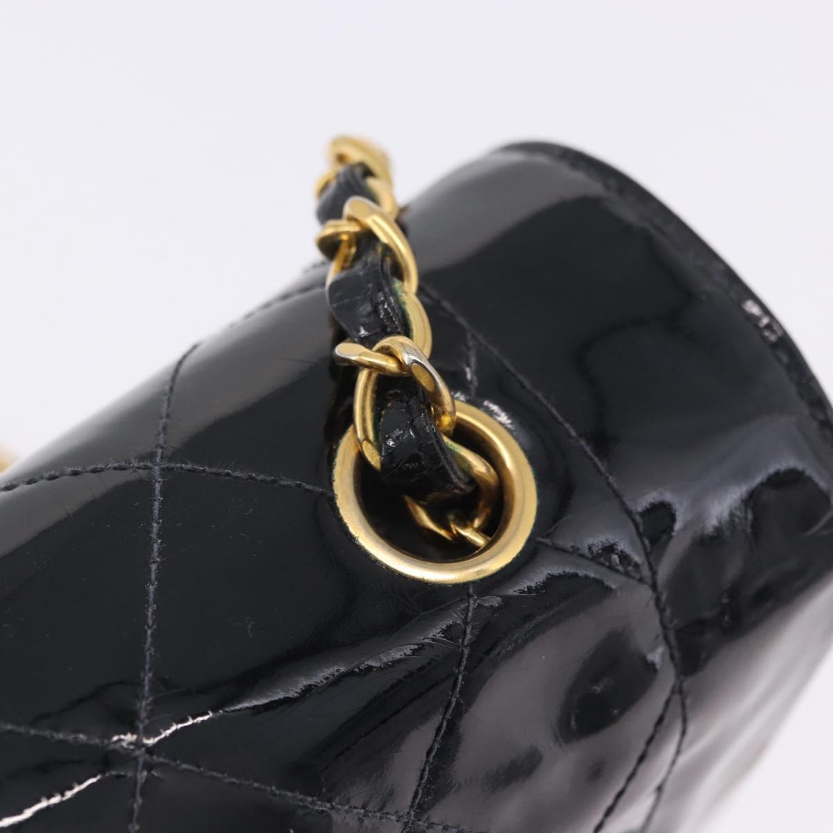 CHANEL Diana Chain Shoulder Bag Patent Black Gold Tone CC Auth ar14163A