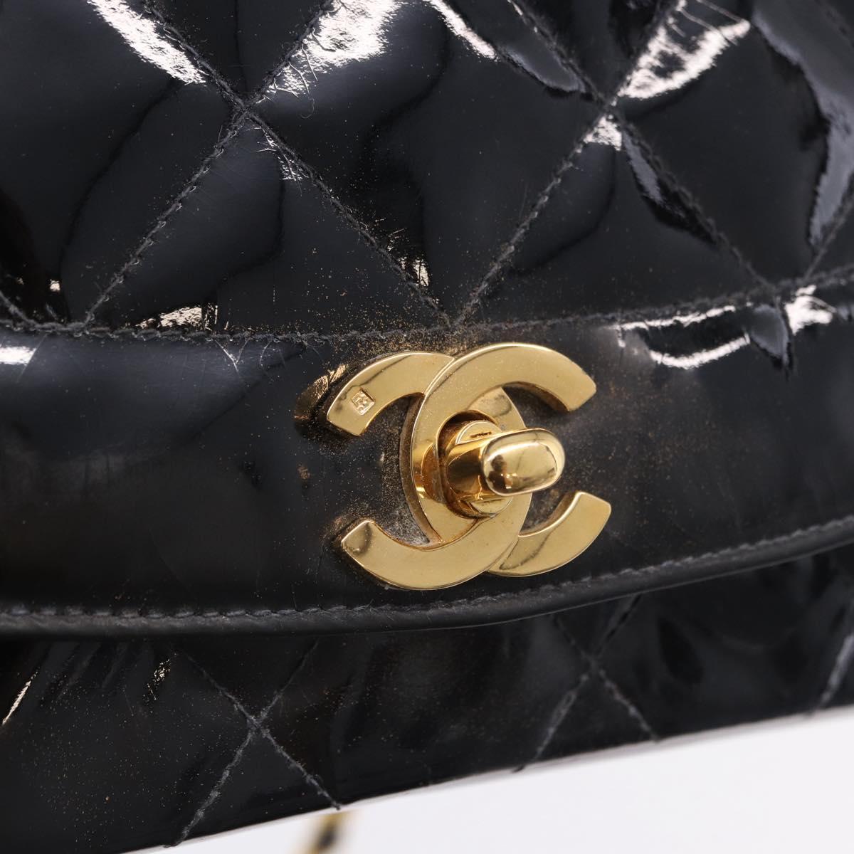 CHANEL Diana Chain Shoulder Bag Patent Black Gold Tone CC Auth ar14163A