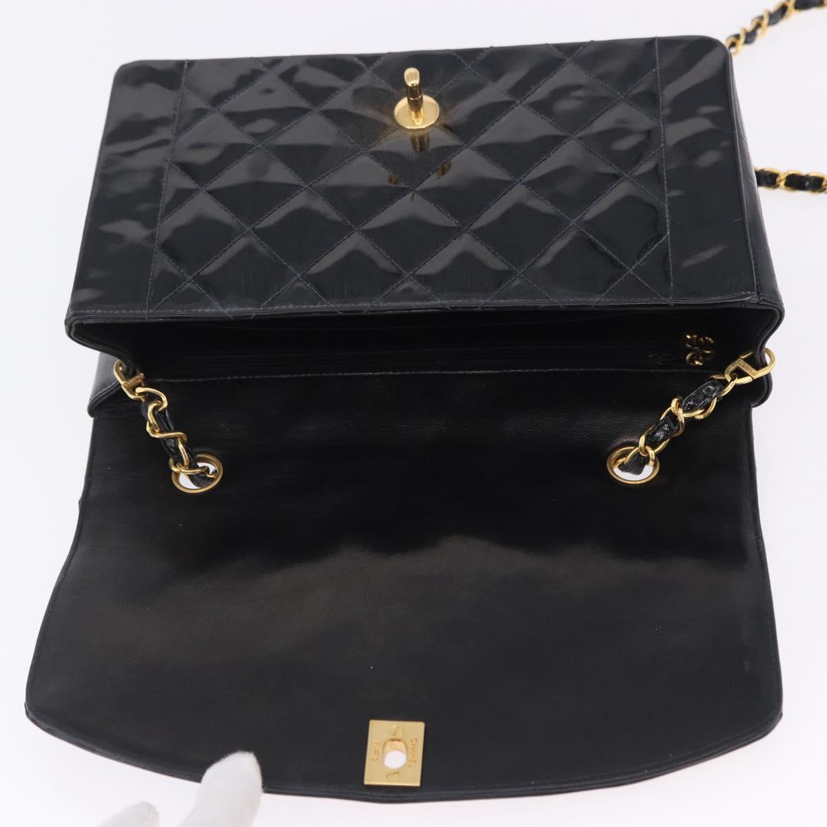 CHANEL Diana Chain Shoulder Bag Patent Black Gold Tone CC Auth ar14163A