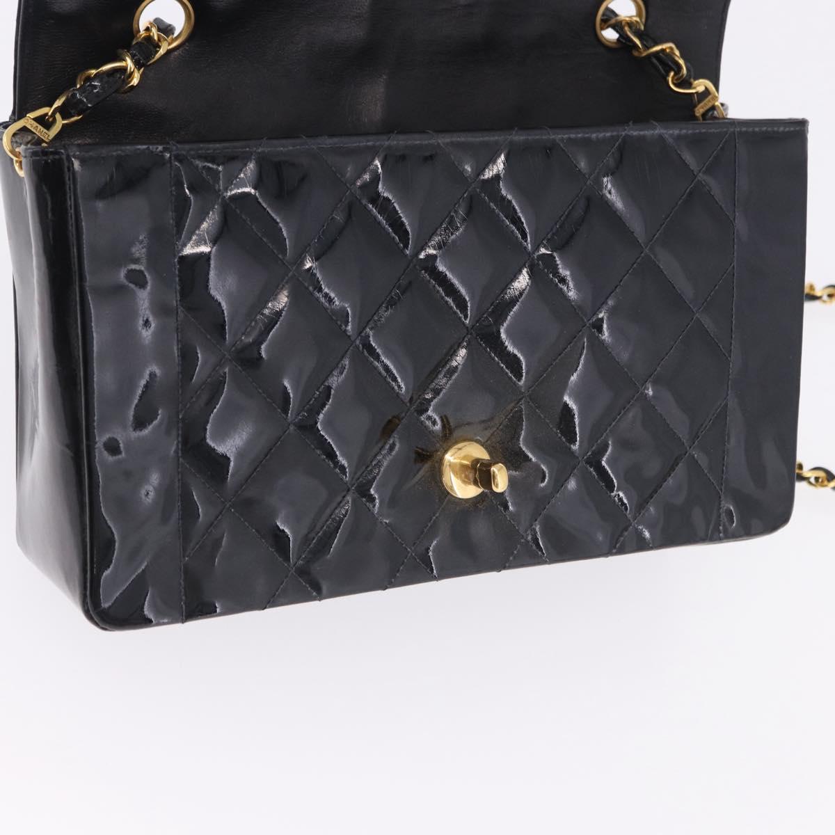 CHANEL Diana Chain Shoulder Bag Patent Black Gold Tone CC Auth ar14163A
