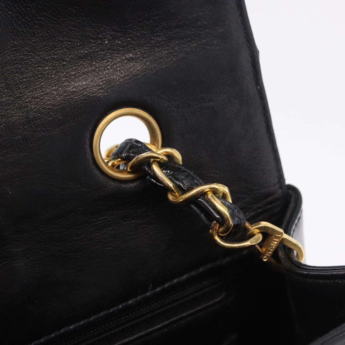 CHANEL Diana Chain Shoulder Bag Patent Black Gold Tone CC Auth ar14163A