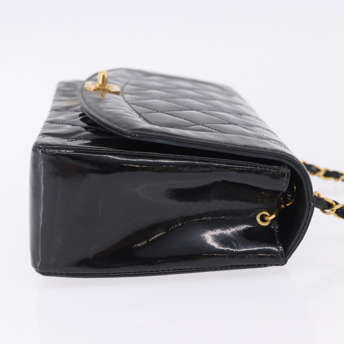 CHANEL Diana Chain Shoulder Bag Patent Black Gold Tone CC Auth ar14163A