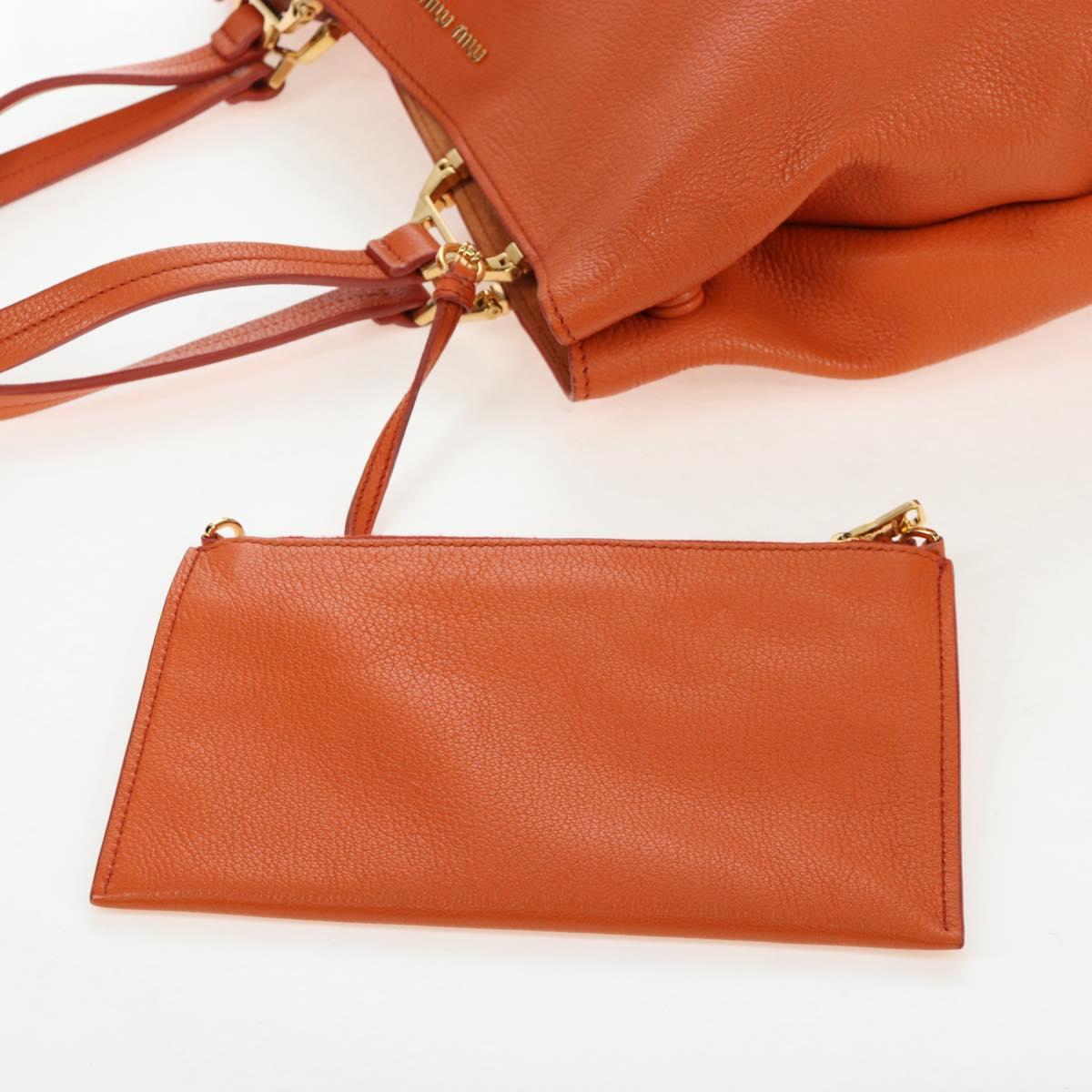 Miu Miu Tote Bag Leather Orange Gold Tone Auth ar14165V