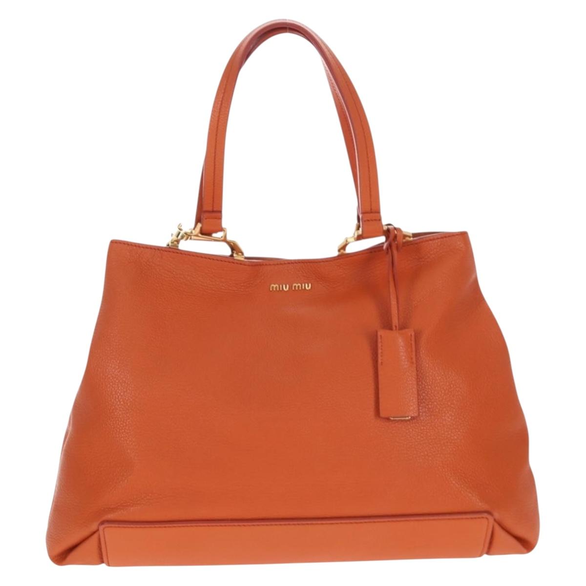 Miu Miu Tote Bag Leather Orange Gold Tone Auth ar14165V