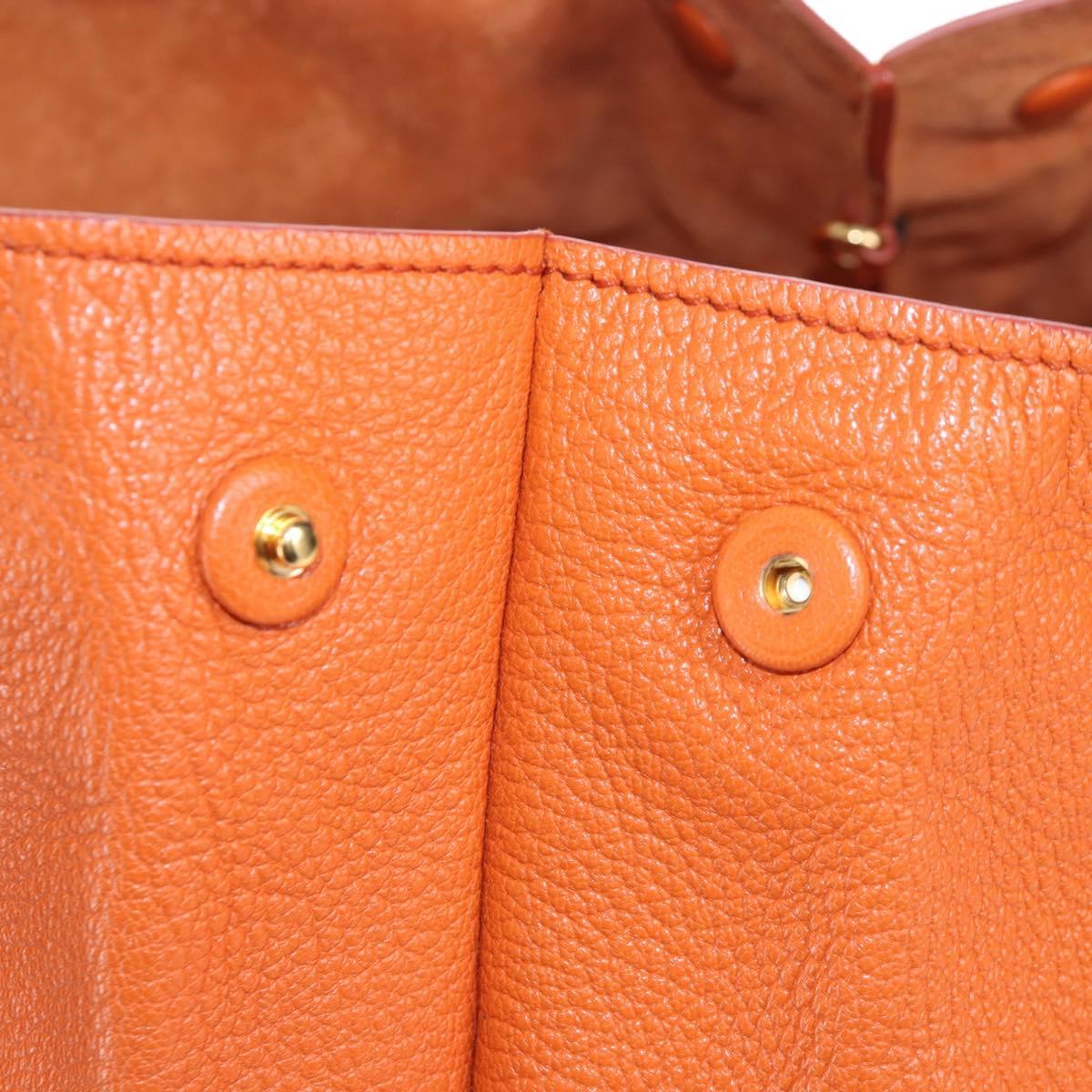 Miu Miu Tote Bag Leather Orange Gold Tone Auth ar14165V