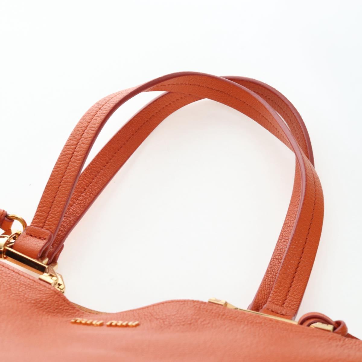 Miu Miu Tote Bag Leather Orange Gold Tone Auth ar14165V