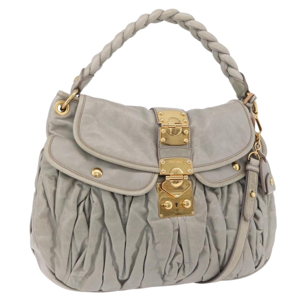 Miu Miu Matelasse Hand Bag Leather 2way Gray Gold Tone Auth ar14167V