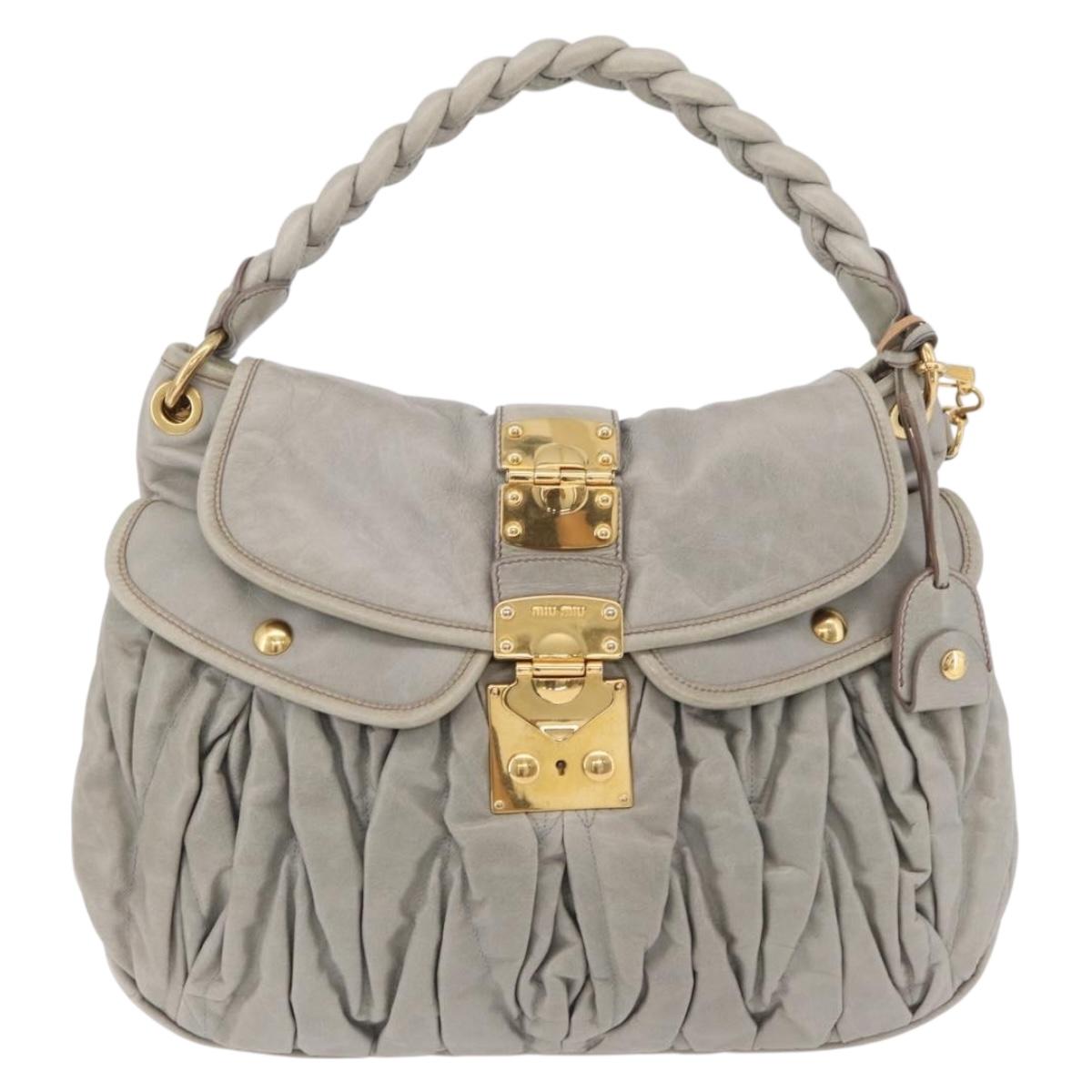 Miu Miu Matelasse Hand Bag Leather 2way Gray Gold Tone Auth ar14167V