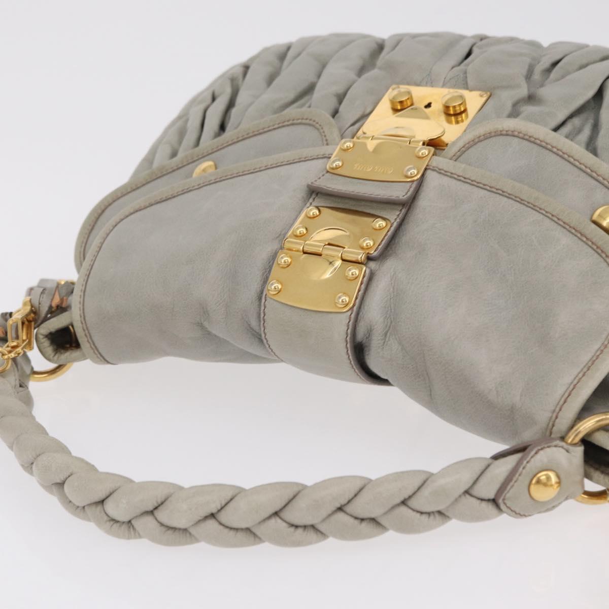 Miu Miu Matelasse Hand Bag Leather 2way Gray Gold Tone Auth ar14167V