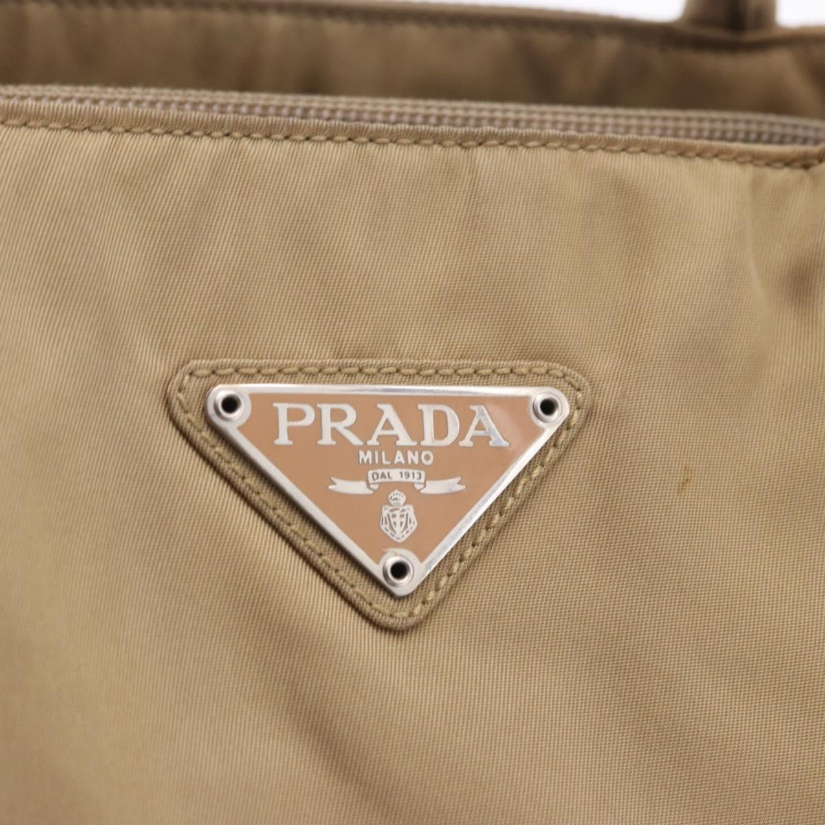 PRADA Hand Bag Nylon Beige Auth ar14168