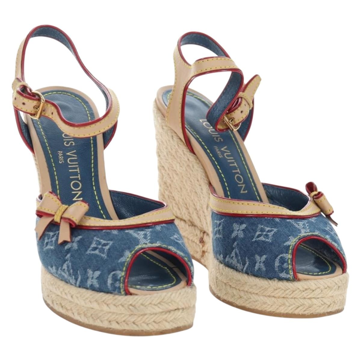 LOUIS VUITTON Monogram Denim Espadrille Sandals Blue LV Auth ar14173V