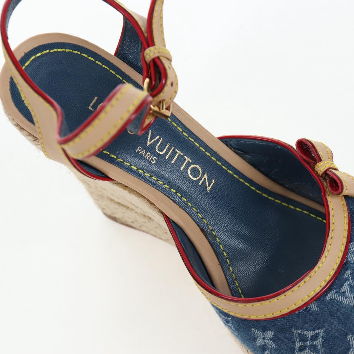 LOUIS VUITTON Monogram Denim Espadrille Sandals Blue LV Auth ar14173V