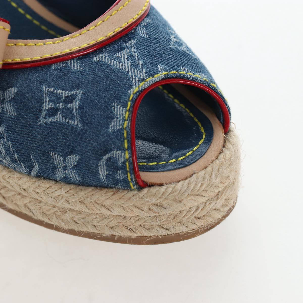 LOUIS VUITTON Monogram Denim Espadrille Sandals Blue LV Auth ar14173V