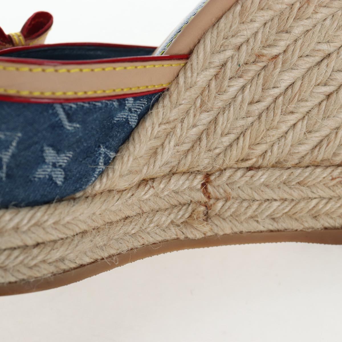 LOUIS VUITTON Monogram Denim Espadrille Sandals Blue LV Auth ar14173V