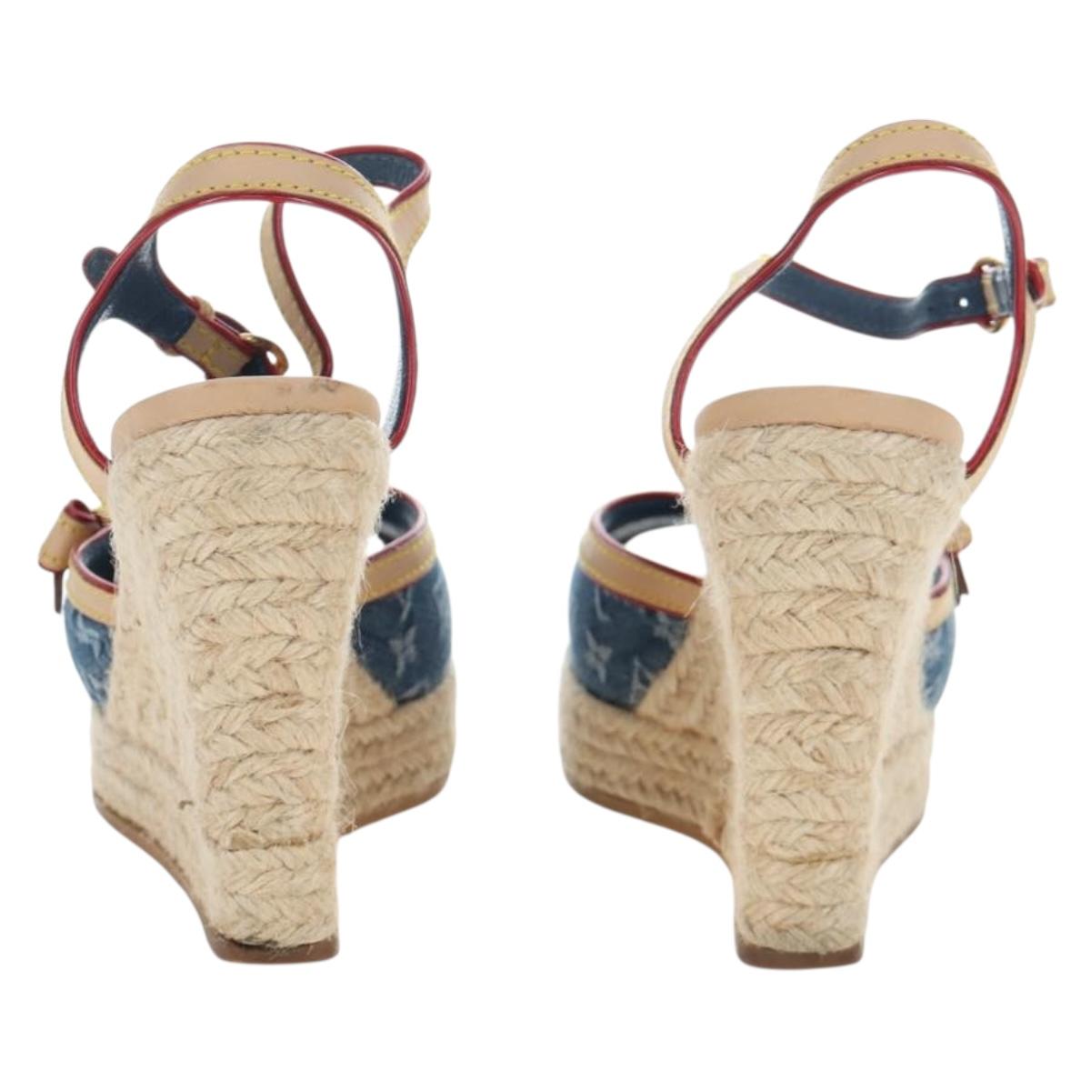 LOUIS VUITTON Monogram Denim Espadrille Sandals Blue LV Auth ar14173V