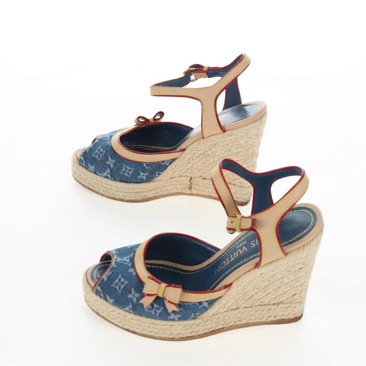 LOUIS VUITTON Monogram Denim Espadrille Sandals Blue LV Auth ar14173V