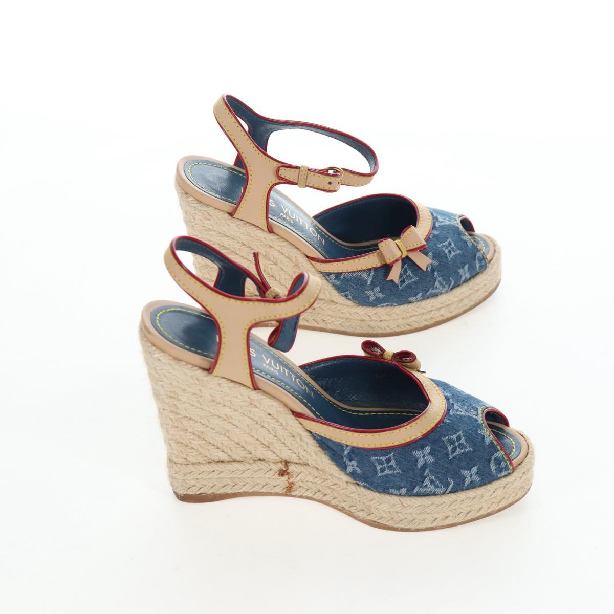 LOUIS VUITTON Monogram Denim Espadrille Sandals Blue LV Auth ar14173V